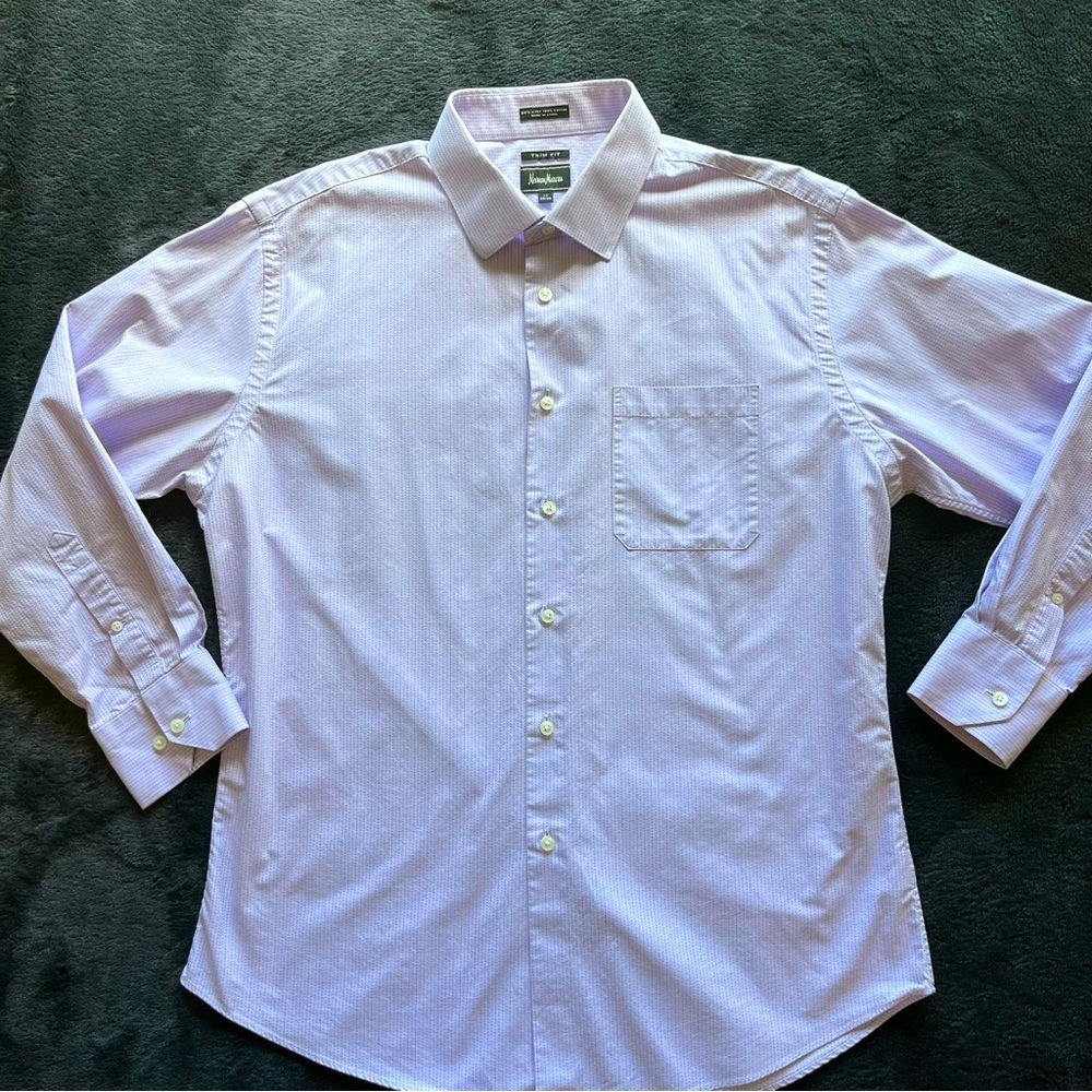 Neiman‎ Marcus  Button Down Shirt Long Sleeves Light Purple Cotton XL 17 32/33